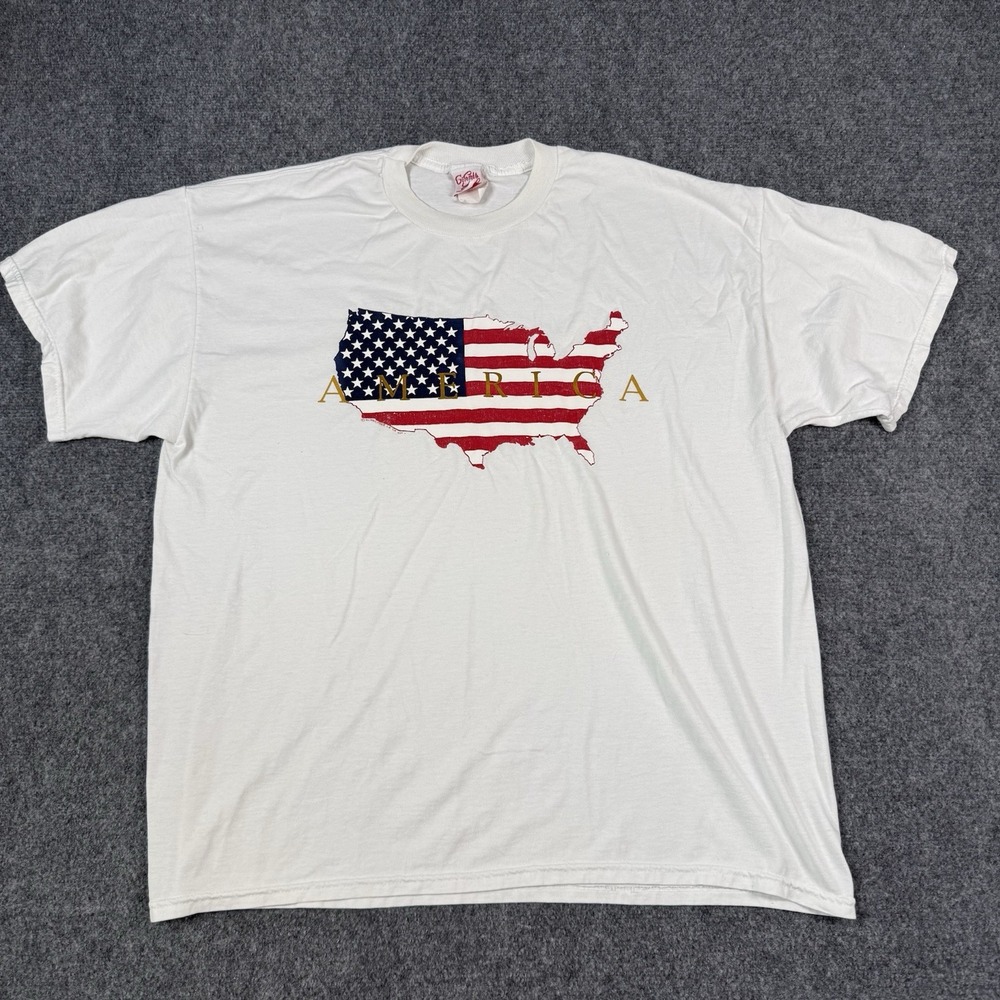 Vtg Ginnis Girl USA Flag T Shirt Womens XL White America Map Tee Made In USA